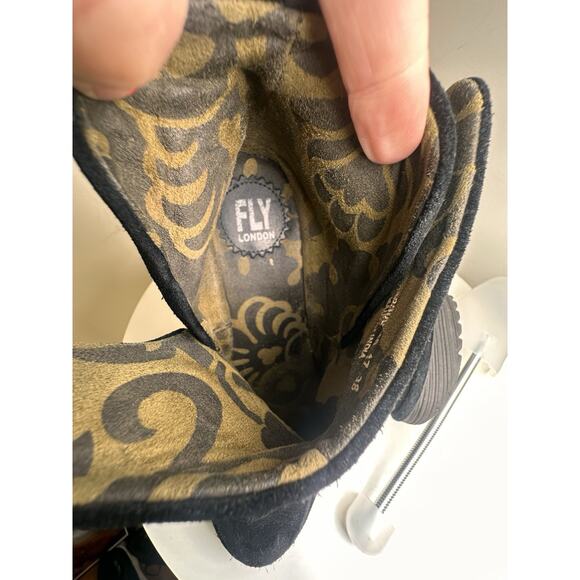 Fly London Yama Suede Wedge Boots Black Leather Ankle Tie Fairy Grunge EU 38 - Picture 8 of 16